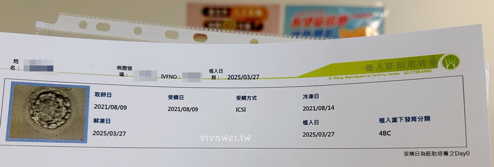 【王家瑋婦產科】相隔三年，我的試管IVF胚胎植入！植入一顆4BC等級PGS正常胚胎結果！