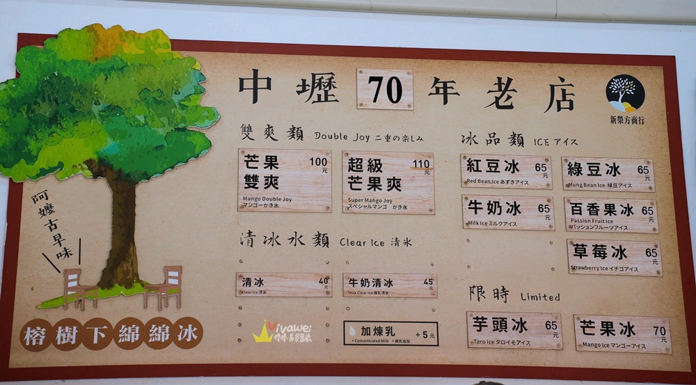 桃園中壢美食｜『榕樹下綿綿冰』中壢老字號冰品專賣！芒翻了！新鮮芒果粒+三倍芒果冰！芒果的最高饗宴！