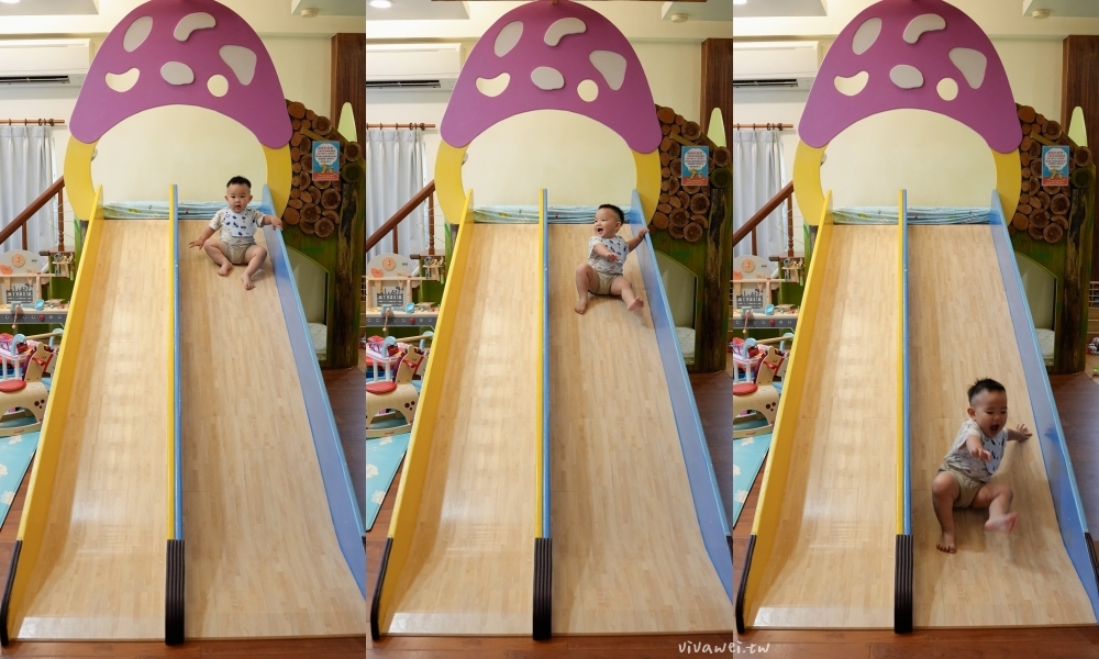 宜蘭冬山住宿｜『松之墅溜滑梯親子民宿』小孩天堂～溜滑梯房型+電動車+沙池+球池+迎賓下午茶+超澎湃早餐一次滿足！
