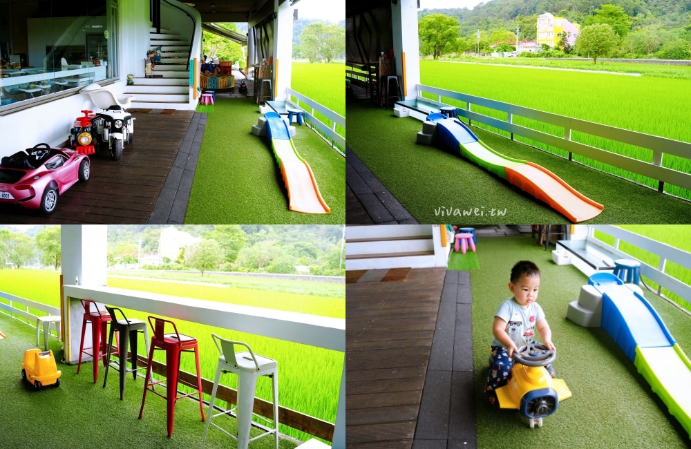 宜蘭冬山住宿｜『湖漾189風格旅店』梅花湖旁的親子民宿推薦～電動車+沙池+戲水池+室內遊戲區+手作早餐一次滿足～綠映親子房開箱！